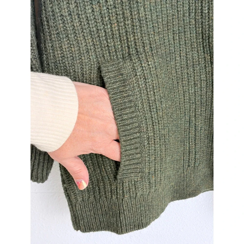 Pendleton Cardigan Olive Green Shawl Collar Ribbed Lambswool Pocket Large